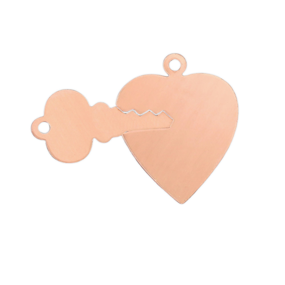 Metal Stamping Blanks Copper Heart and Key, 24 Gauge